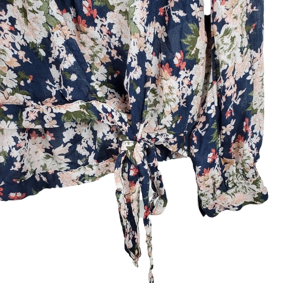 Lucky Brand Navy Blue Floral Boho Tie Top - Picture 3 of 9